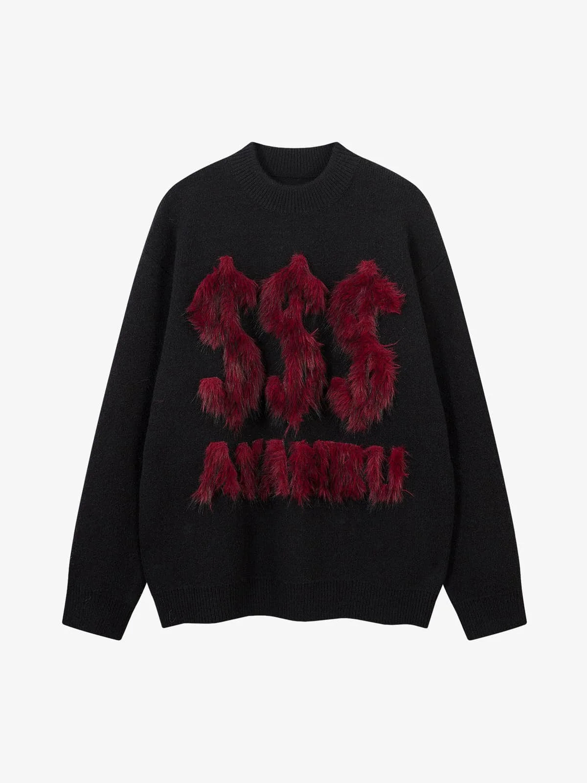 Textured Fuzzy Letter Knit Sweater-sweater-Grimstrike