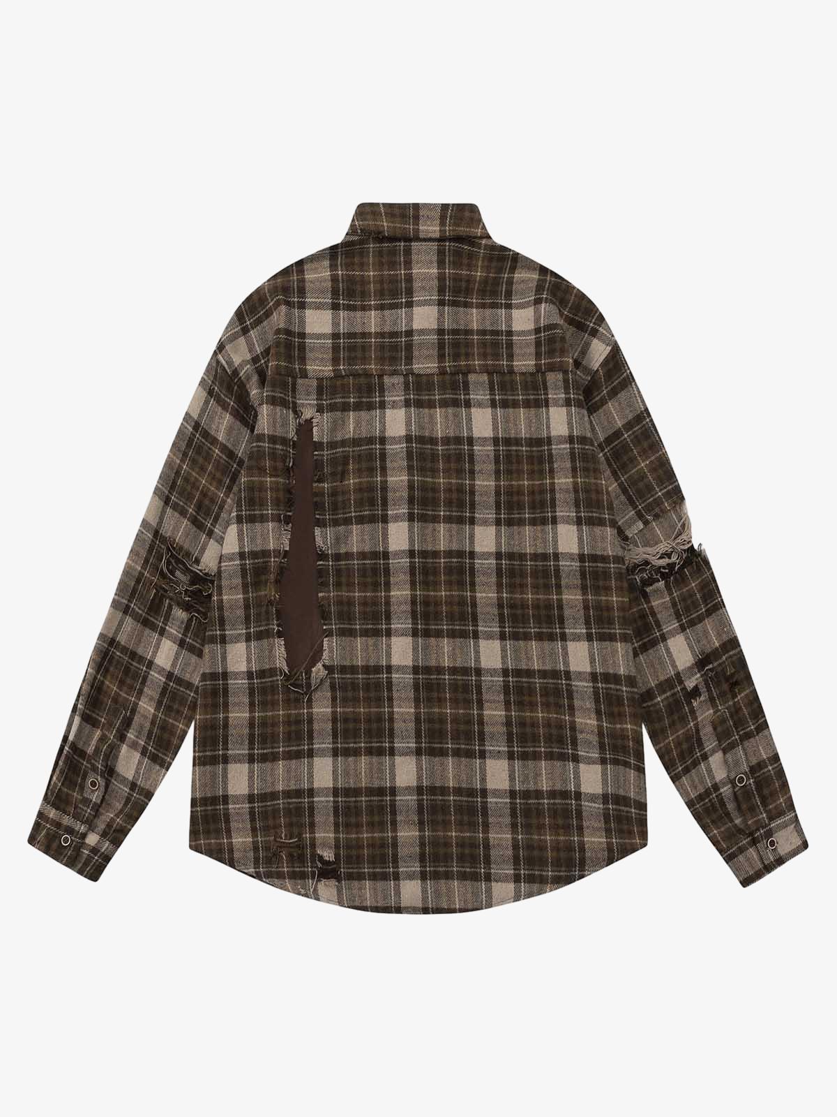 Vintage Check Patchwork Long Sleeve Shirt-Shirts-Grimstrike