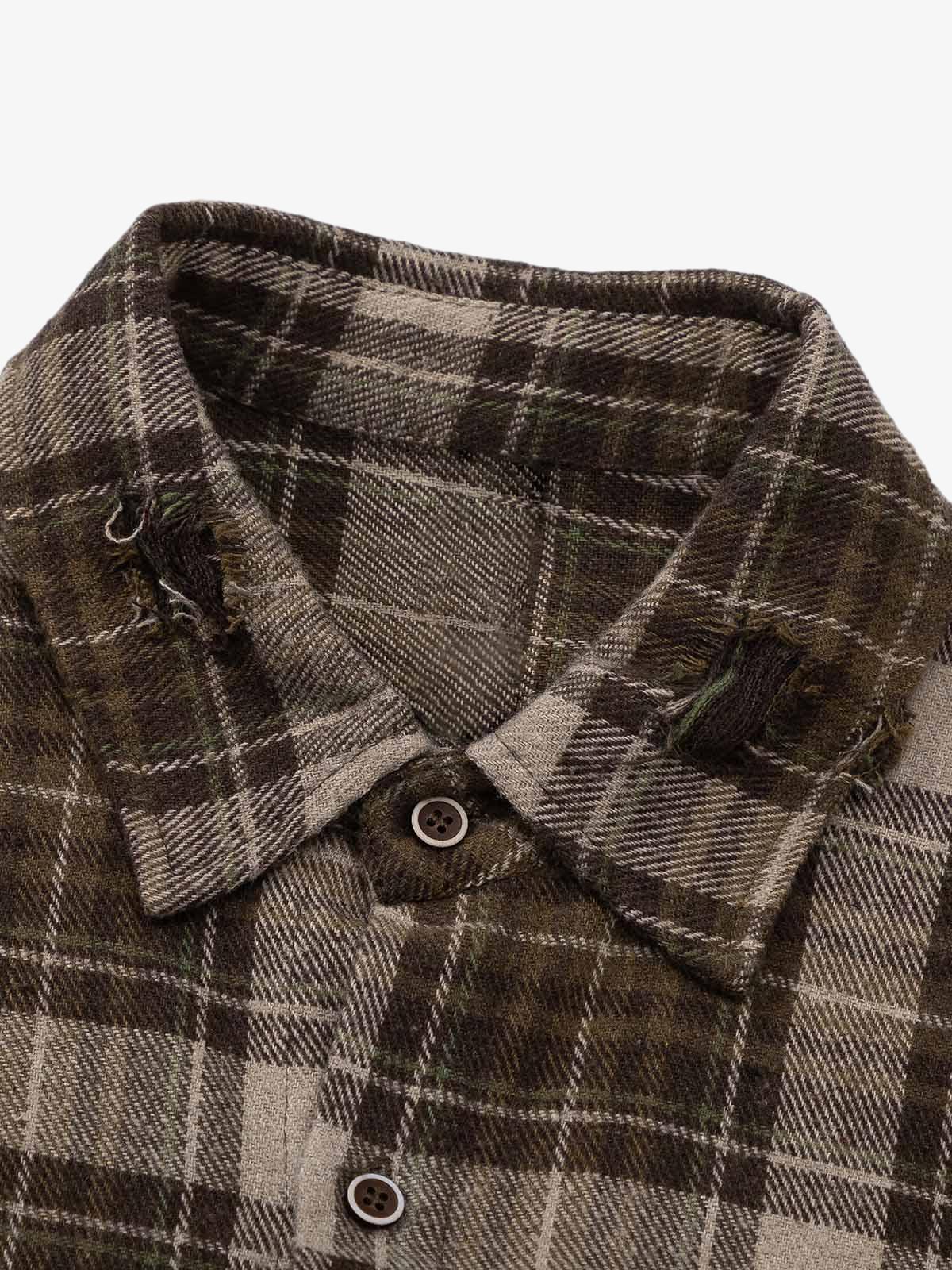 Vintage Check Patchwork Long Sleeve Shirt-Shirts-Grimstrike