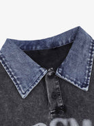 Washed Distressed Embroidered Denim Polo Shirt-Shirts-Grimstrike