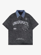Washed Distressed Embroidered Denim Polo Shirt-Shirts-Grimstrike