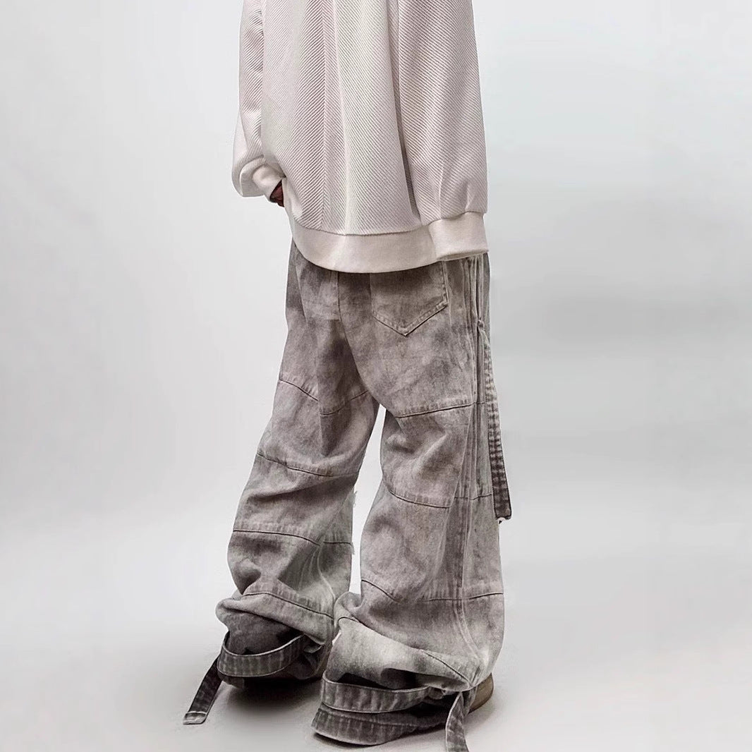 Washed Distressed Wide-Leg Jeans-Jeans-Grimstrike