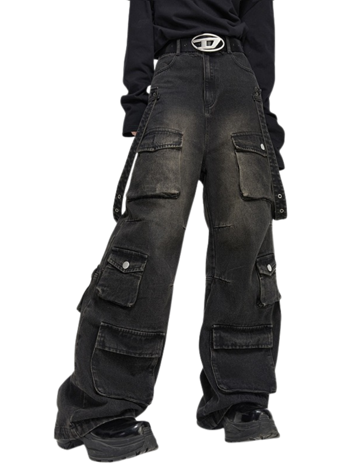 Wide-Leg Cargo Pants-Jeans-Grimstrike