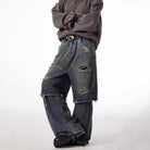 Wide-Leg Distressed Cargo Jeans-Jeans-Grimstrike