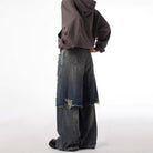 Wide-Leg Distressed Cargo Jeans-Jeans-Grimstrike