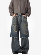 Wide-Leg Distressed Cargo Jeans-Jeans-Grimstrike