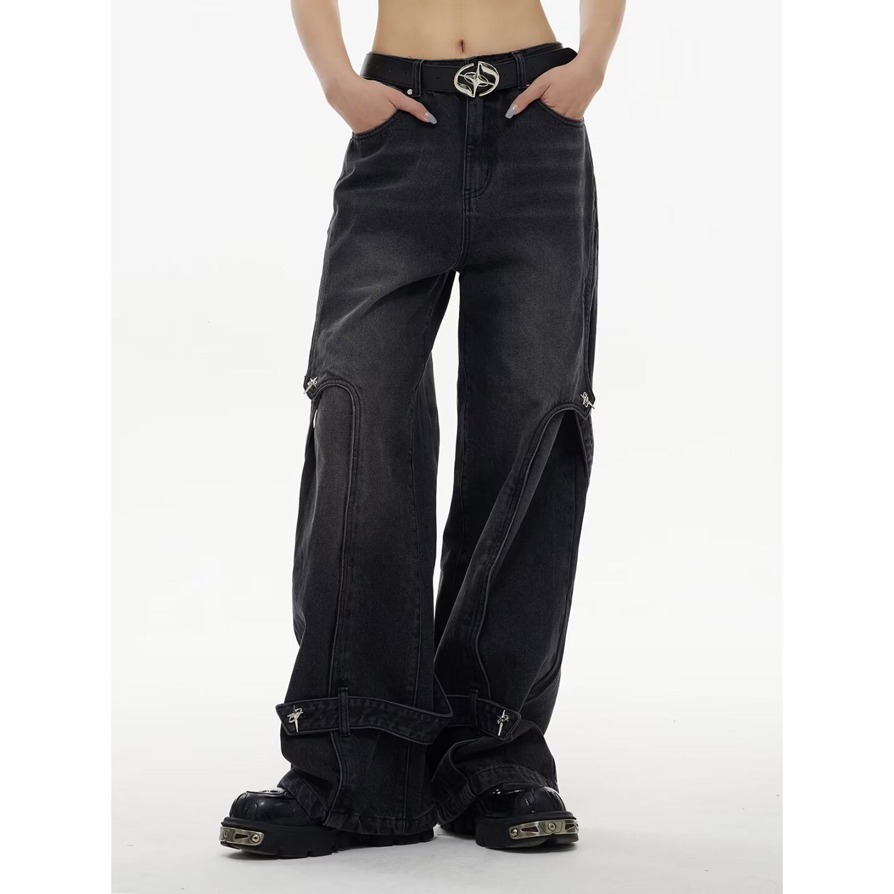 Wide-Leg Distressed Jeans-Jeans-Grimstrike