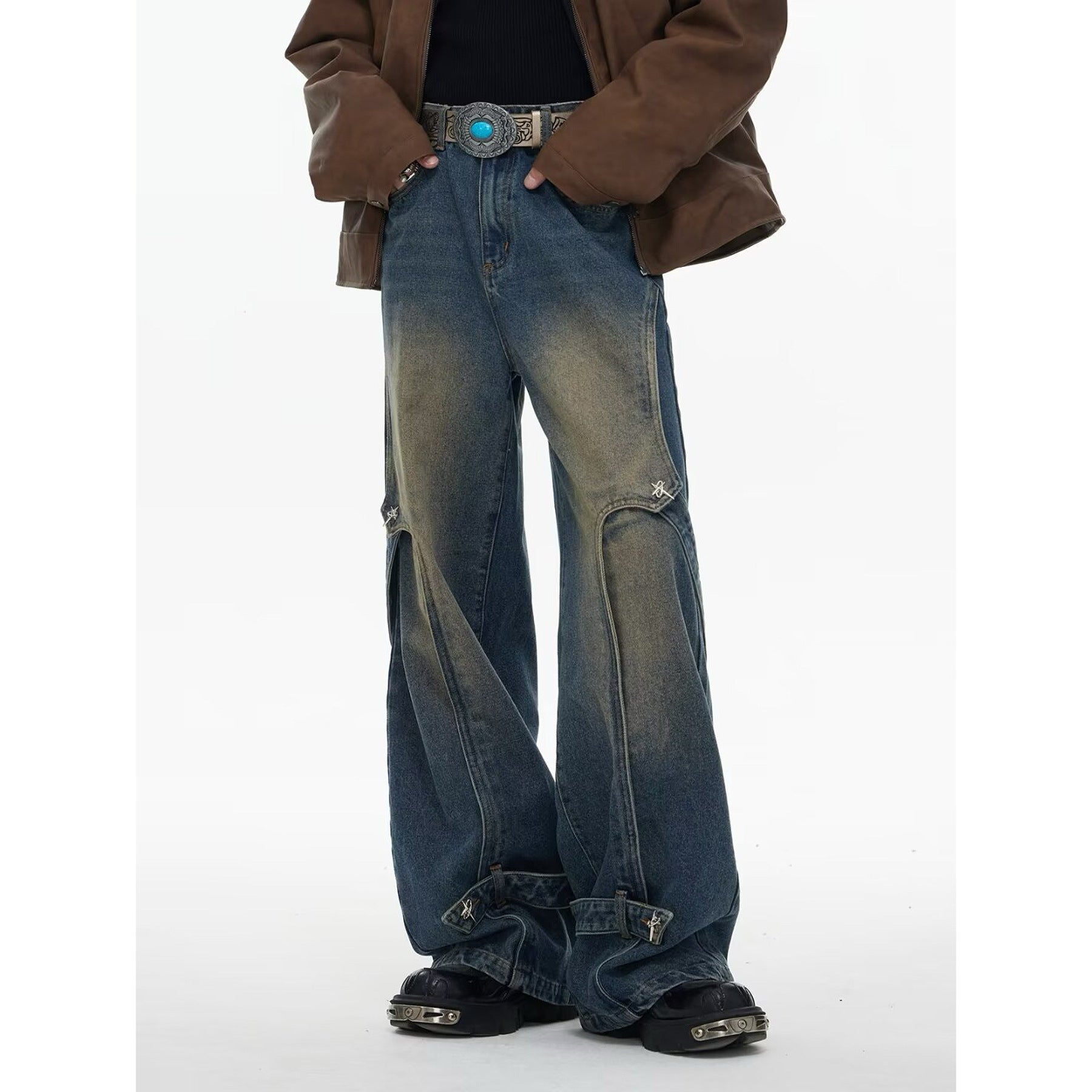 Wide-Leg Distressed Jeans-Jeans-Grimstrike
